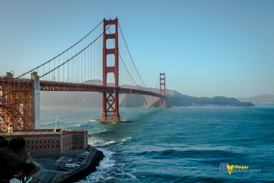 The Golden Gate Bridge and the Presidio below.